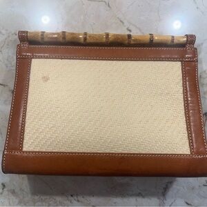 J. McLaughlin Raffia and Leather Clutch with Bamboo Handle